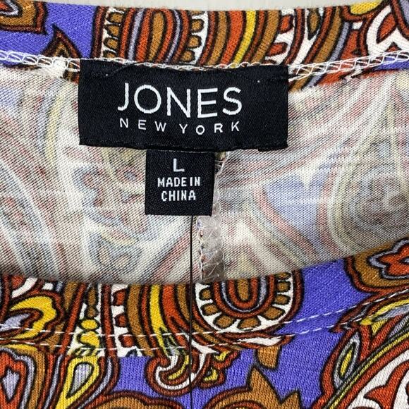 Jones New York Paisley Lace Up Short Sleeve Dressy Tee Top Size L NWT - Picture 7 of 10
